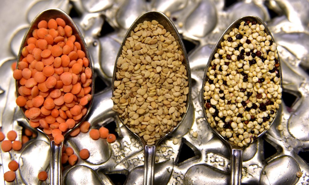 Lentils in spoons