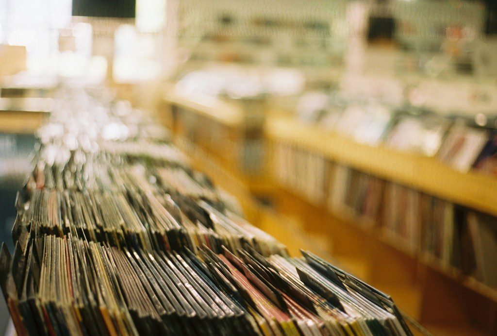 Records in racks at record store