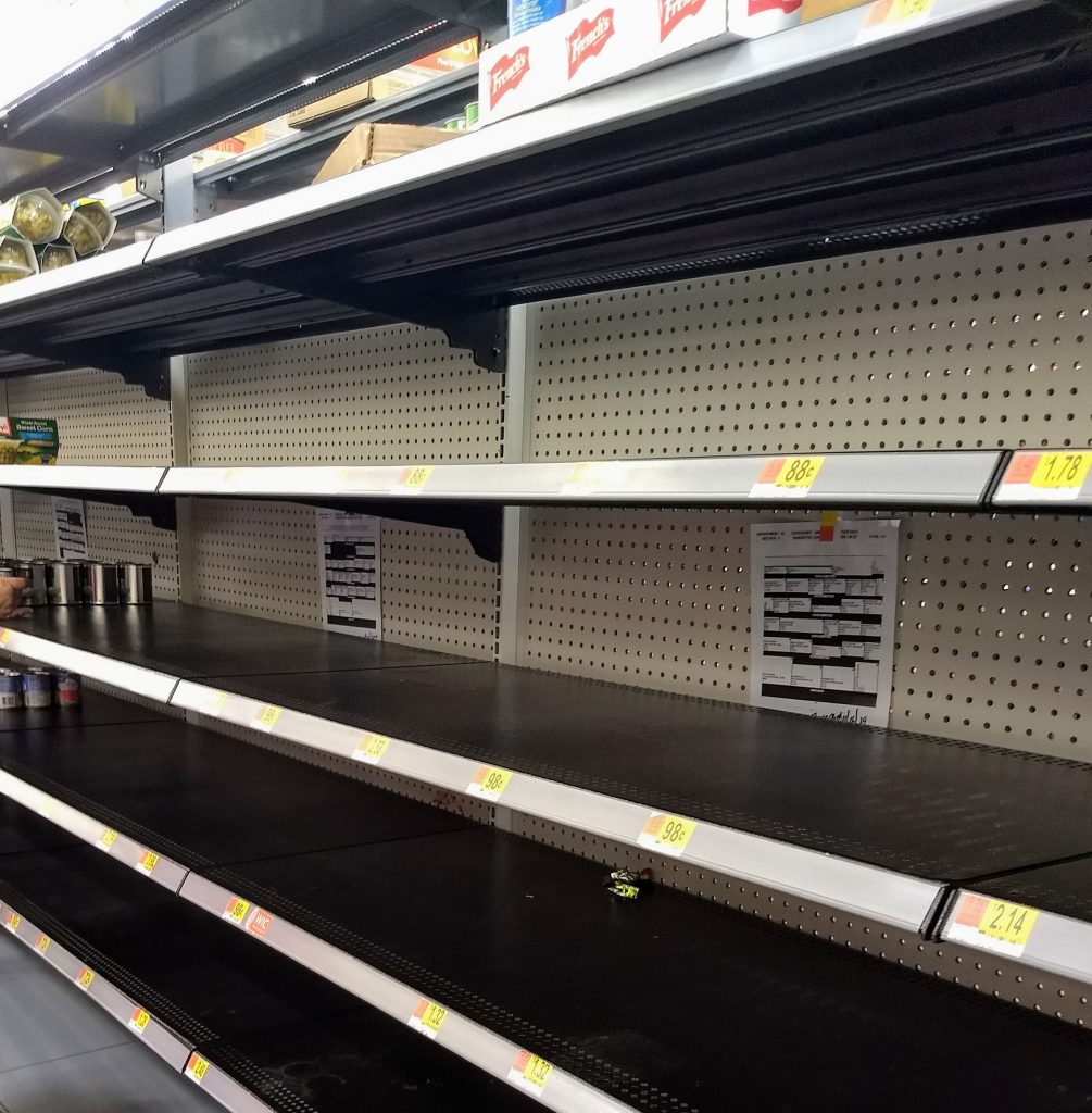 empty canned goods shelves