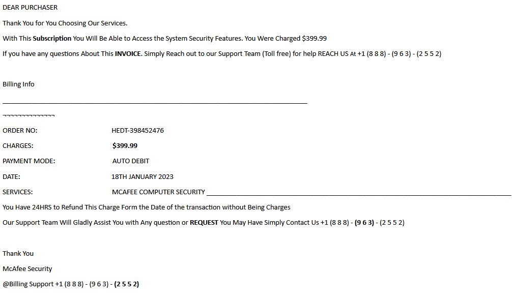 online scam pretending to be McAfee