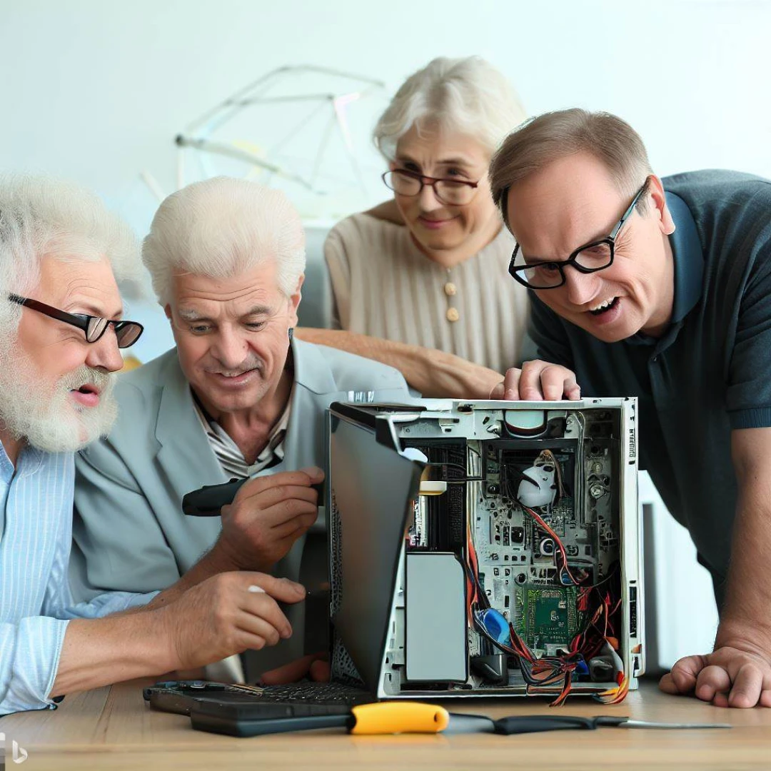 Seniors troubleshooting a computer