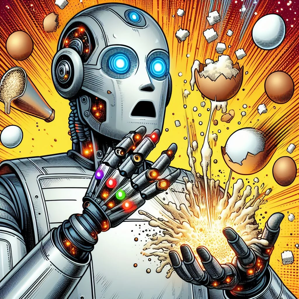 a recipe blowing up in a robot's hand 