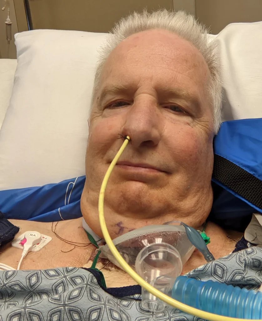 larry in the hospital after his laryngectomy