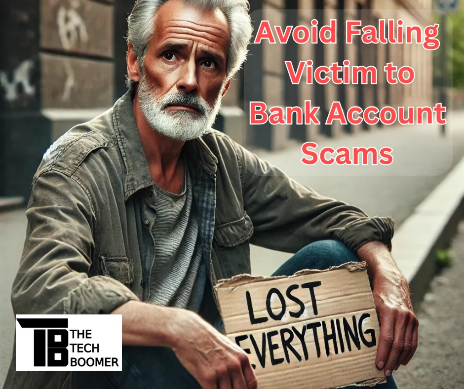 senior man who was a victim to a bank account scam begging on the street holding a handwritten sign that says "lost everything"