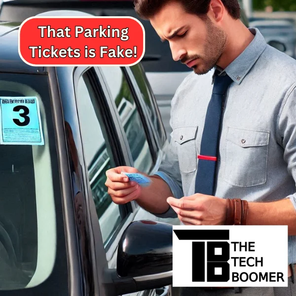 a man coming back to his car to find a fake parking ticket on the window