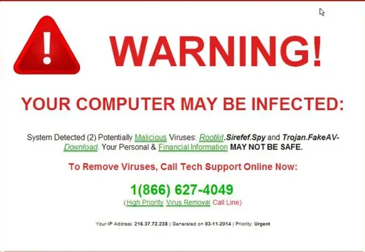 Fake Popup that says "Warning! Your computer may be infected