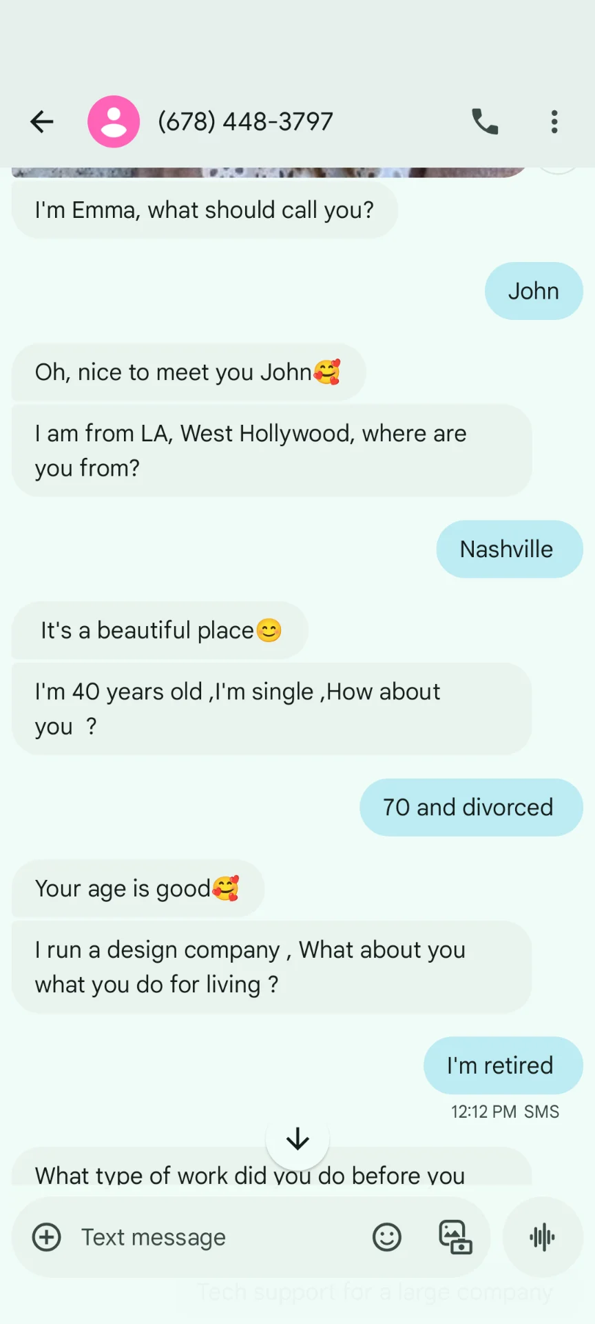 Part 3 of a romance scam where the scammer is trying to get to know me